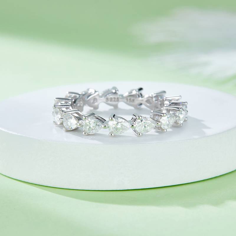 Pear shaped full body lined ring S925 silver plated platinum moissanite diamond women's ring 4.0 carats D-grade